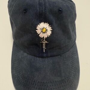 Blue Cap with Daisy Embroidery